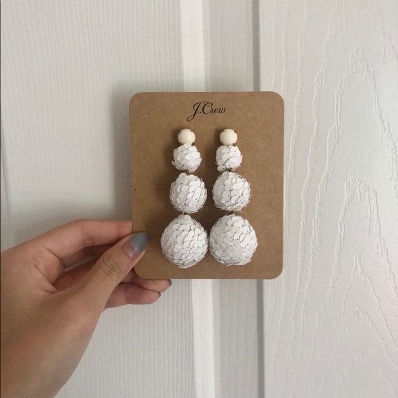 J Crew Beaded White Drop Ball Earrings